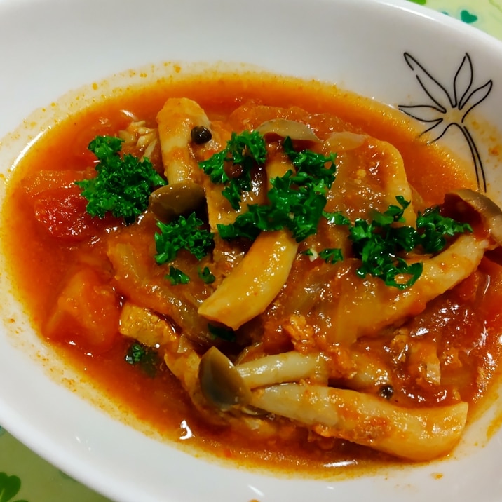 圧力鍋で♪豚ひれ肉としめじのトマト煮